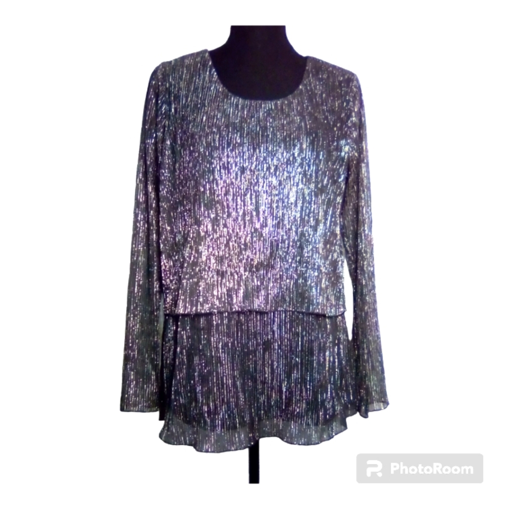 Brand New Joan Rivers Small Long Sleeve Black & Silver Blouse